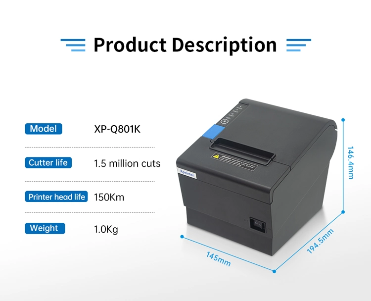 Xprinter XP-Q801K Wholesale High Speed 80mm Thermal Receipt Printer With USB POS Printer