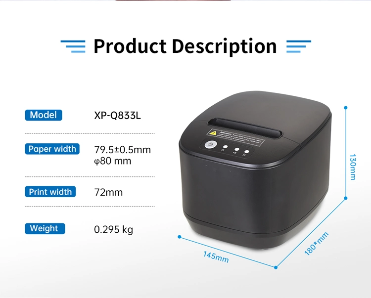 Xprinter XP-Q833L Small Size 80mm Thermal Receipt Printer With Wall-Hanging Design Auto Cutter