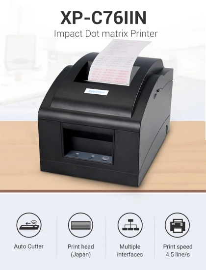 Xprinter XP-C76IIN Impressora matricial de 76 mm 4,5 linhas/s para pequenas empresas